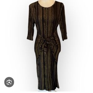 Elegant Striped Black and Brown Dress